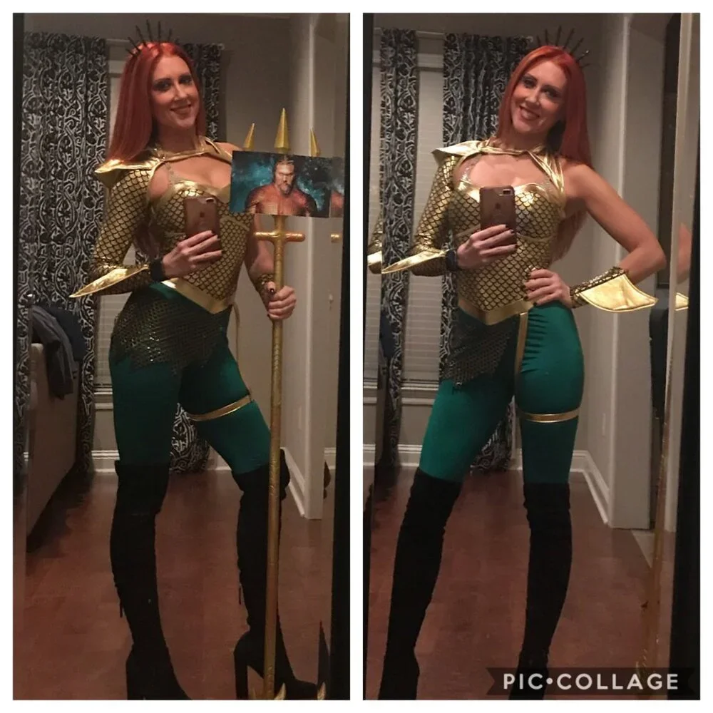 Aquaman Mera Atlantean Warrior Costume Cosplay Gold Armor Bodysuit Set - Picture 1 of 7